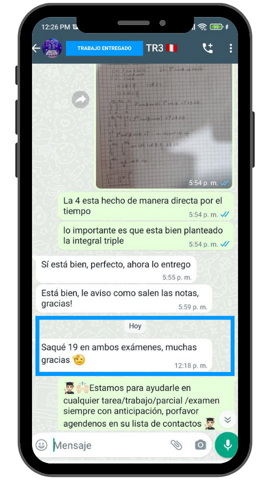 Examen entregado — cliente destaca rapidez y efectividad — Tareas Rápidas.